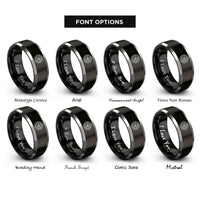 font options for inside engraving on black & grey alloy wheel rim rings