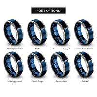 font options for inside engraving on blue & gray alpha helix rings