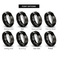 font options for inside engraving on black & grey alpine bridge river rings