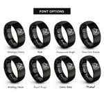 font options for inside engraving on black alpine cabin rings
