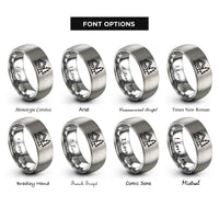 font options for inside engraving on gray alpine cabin rings