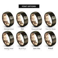 font options for inside engraving on gunmetal & rose gold alpine hat feather rings