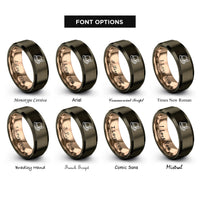 font options for inside engraving on gunmetal & rose gold alpine hat feather rings