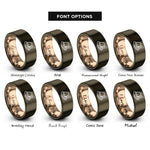 font options for inside engraving on gunmetal & rose gold alpine hat feather rings