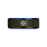 unique promise bands female – gunmetal & blue tungsten crosshair target wedding band