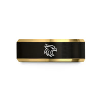 customized promise rings her – black & gold tungsten phoenix wedding band