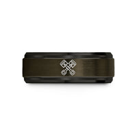 men and her rings – gunmetal & black tungsten crossed pistons wedding band