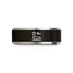 engraved rings for her – black & silver tungsten mel wedding band