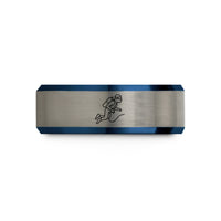 non traditional wedding rings – black & blue & grey tungsten safety line wedding band