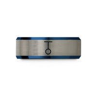 engraved rings for couples – blue & gray tungsten simple pendulum wedding band