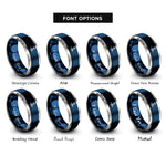 font options for inside engraving on blue & silver altitude arrow heartbeat rings
