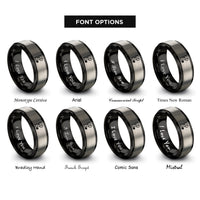 font options for inside engraving on black & gray alto clef rings