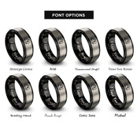 font options for inside engraving on black & silver ambulance rings