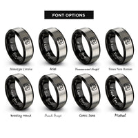 font options for inside engraving on black & silver ambulance rings