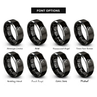 font options for inside engraving on black & silver ampersand flourish rings