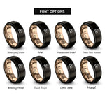 font options for inside engraving on black & rose gold ampersand flourish rings