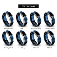 font options for inside engraving on blue & silver analytical balance rings