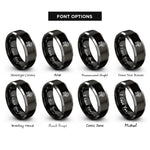 font options for inside engraving on black & silver anatomical half skull rings