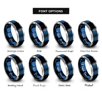 font options for inside engraving on blue & gray anatomical heart rings