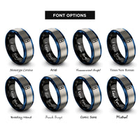 font options for inside engraving on black & blue & silver anchor chain link rings