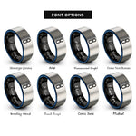 font options for inside engraving on black & blue & grey anchor chain link rings