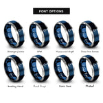 font options for inside engraving on blue & silver anchor icon rings