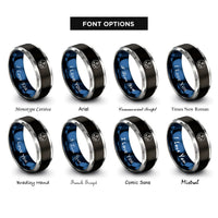 font options for inside engraving on black & blue & grey anchorage symbol circle rings