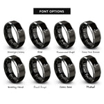 font options for inside engraving on black & gray anchored north arrow rings