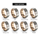 font options for inside engraving on rose gold & silver androgyne symbol rings