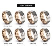 font options for inside engraving on rose gold & silver androgyne symbol rings