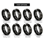 font options for inside engraving on black & grey angel wings rings