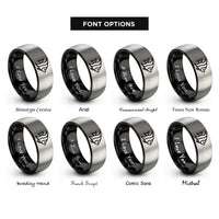 font options for inside engraving on black & silver angelfish rings