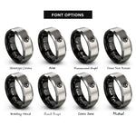 font options for inside engraving on black & gray angular chevron triangles rings
