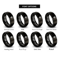 font options for inside engraving on black angular chevron triangles rings