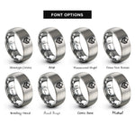 font options for inside engraving on silver angular chevron triangles rings
