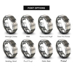 font options for inside engraving on grey angular chevron triangles rings