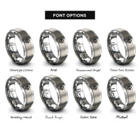 font options for inside engraving on grey angular chevron triangles rings