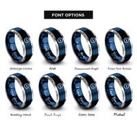font options for inside engraving on blue & silver anion icon rings