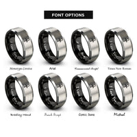 font options for inside engraving on black & silver ankh rings
