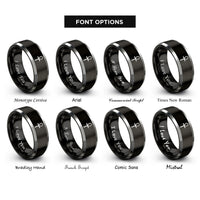 font options for inside engraving on black & silver ankh cross rings
