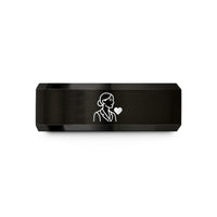 engraved rings for her – black & rose gold tungsten bonus mom heart wedding band
