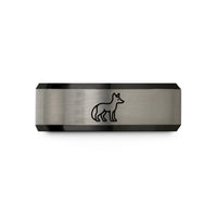 comfortable wedding bands – black & grey tungsten desert fox wedding band