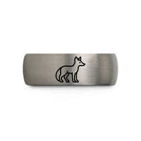 laser engraved rings her – grey tungsten desert fox wedding band