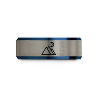 engraved rings for her – black & blue & grey tungsten twin peaks moon wedding band