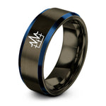 Anniversary for Her Gift – gunmetal & blue tungsten data waveform ring