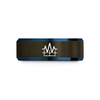 custom presents for women – gunmetal & blue tungsten data waveform wedding band