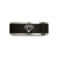 romantic present ideas her – black & silver tungsten diamond badge wedding band