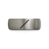 presents for her birthday – blue & grey tungsten double ended needle wedding band