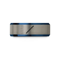 presents for her birthday – blue & grey tungsten double ended needle wedding band