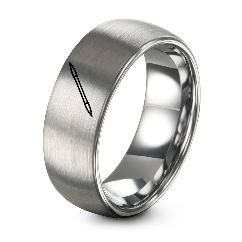 Double Ended Needle – Tungsten Wedding Band, 8 mm, Silver Comfort-Fit Unisex